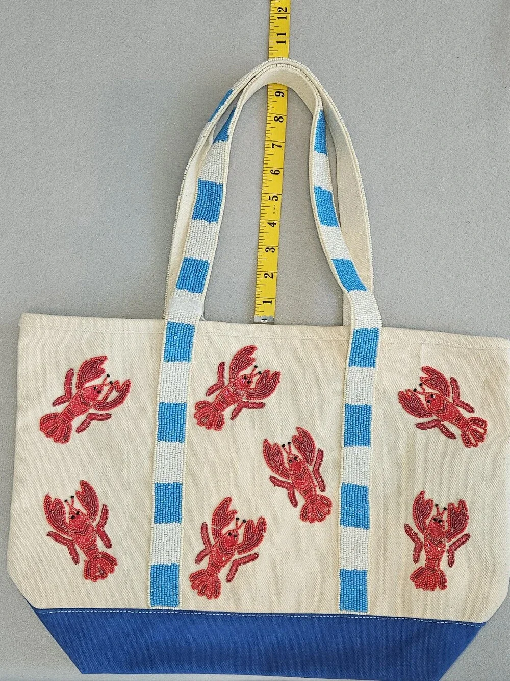 NWT Handcrafted in India Beaded Lobster Canvas Tote –Viral Coastal Statement Bag
